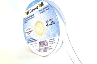 Лента атласная 12 мм двухстор. с металл. нитью "Gamma" №080св.сиреневый/серебро